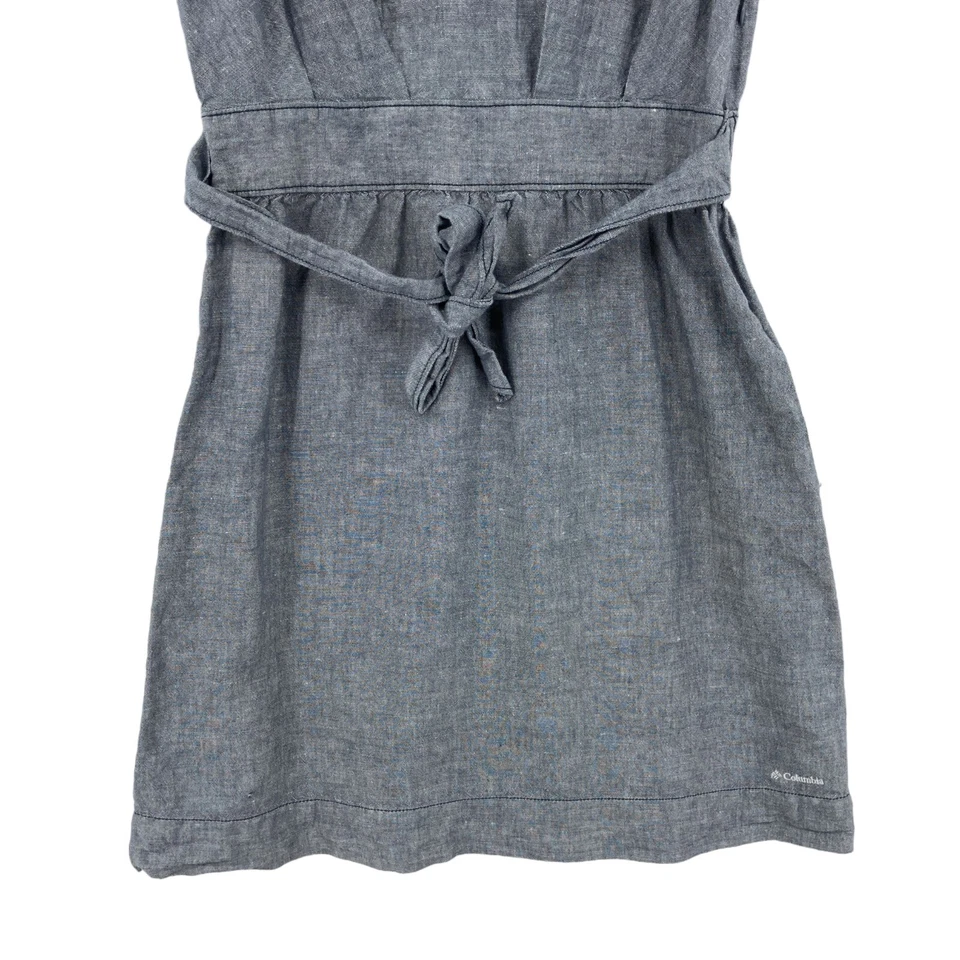 Vestido Vaina Columbia para Mujer XS Gris Mezcla de Lino Cuello en V Cremallera Lateral Cordón Foto 3 de 4