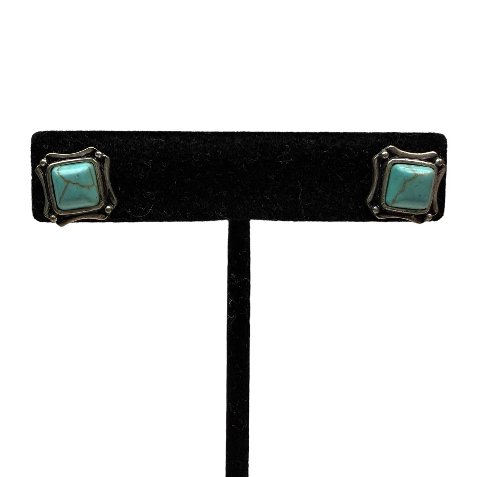 Aretes de piedras preciosas turquesa tono plata tibetano joyería suroeste 1/2 pulgada Foto 2 de 4