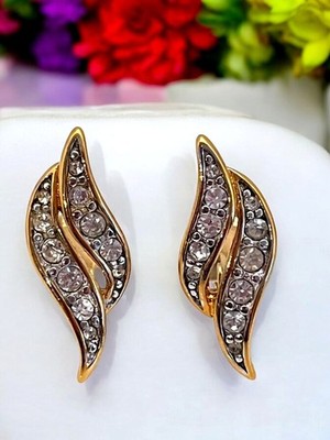 Vintage 1980s Monet Crystal Earrings Gold Tone Clip Ons - 5F