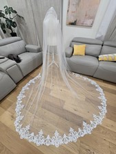 MarryBridalUS Ivory Cathedral Wedding Veil with Lace Trim  sequin- Never Used.