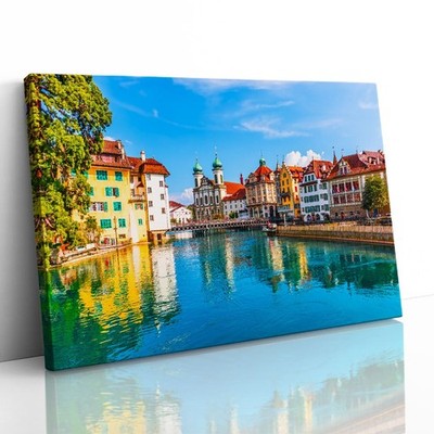 Luzern Altstadt Schweiz Leinwand gerahmter Druck Bild Wandbild
