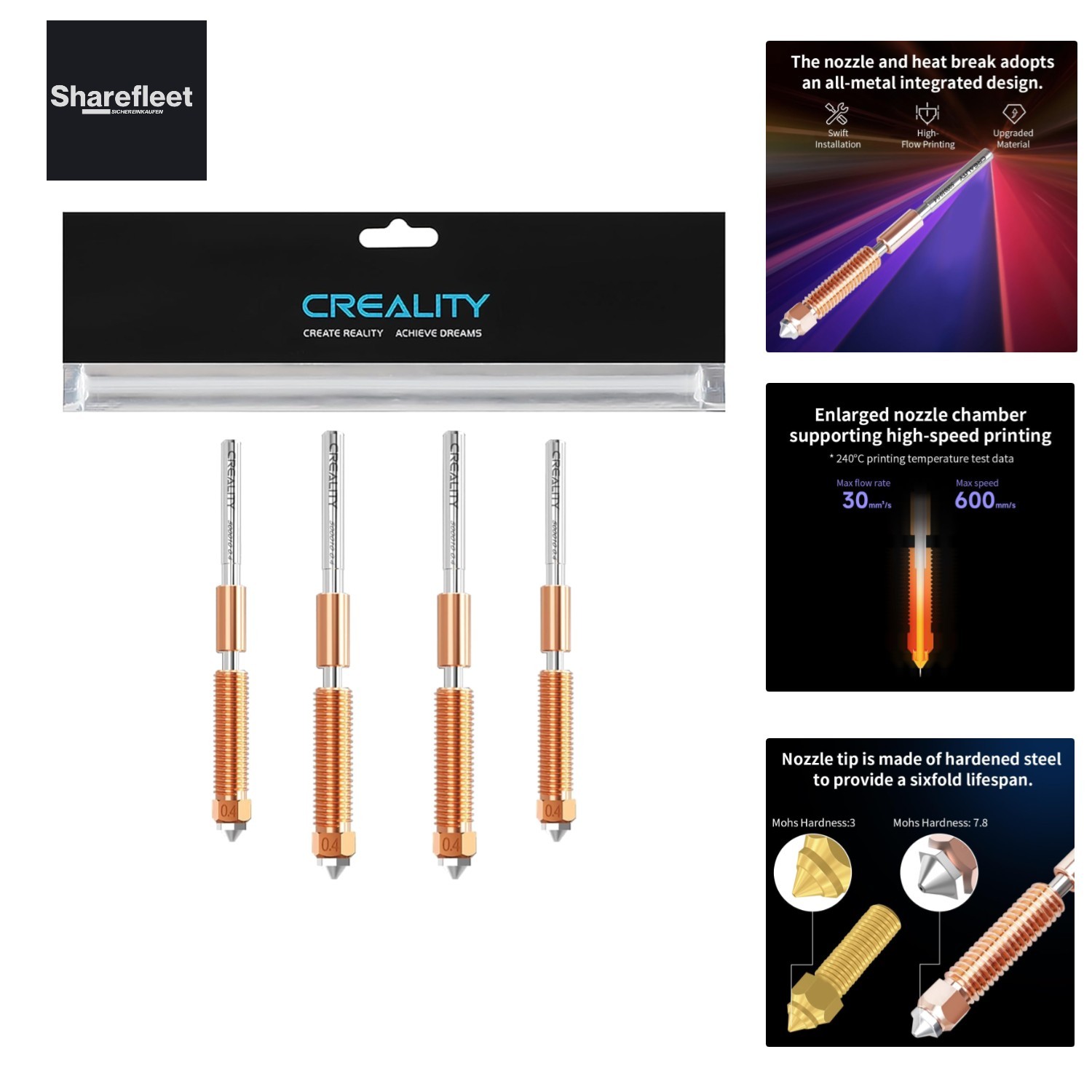 Creality Offizielle K1C Düse 0.4mm, Quick-Swap 3D Drucker Düse Kit, Ender 3 V...