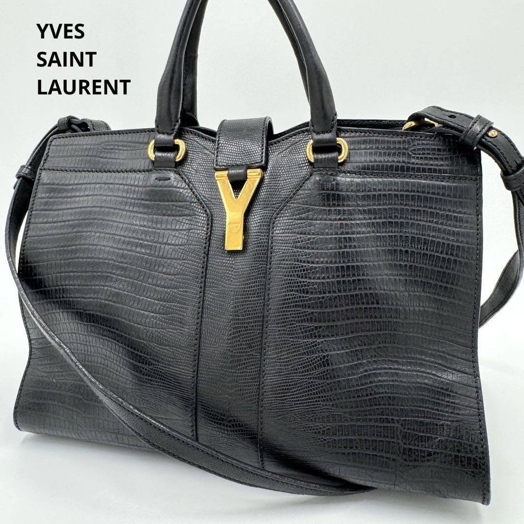Borsa a tracolla YVES SAINT LAURENT Cabas Y Line 2 vie in pelle nera autentica