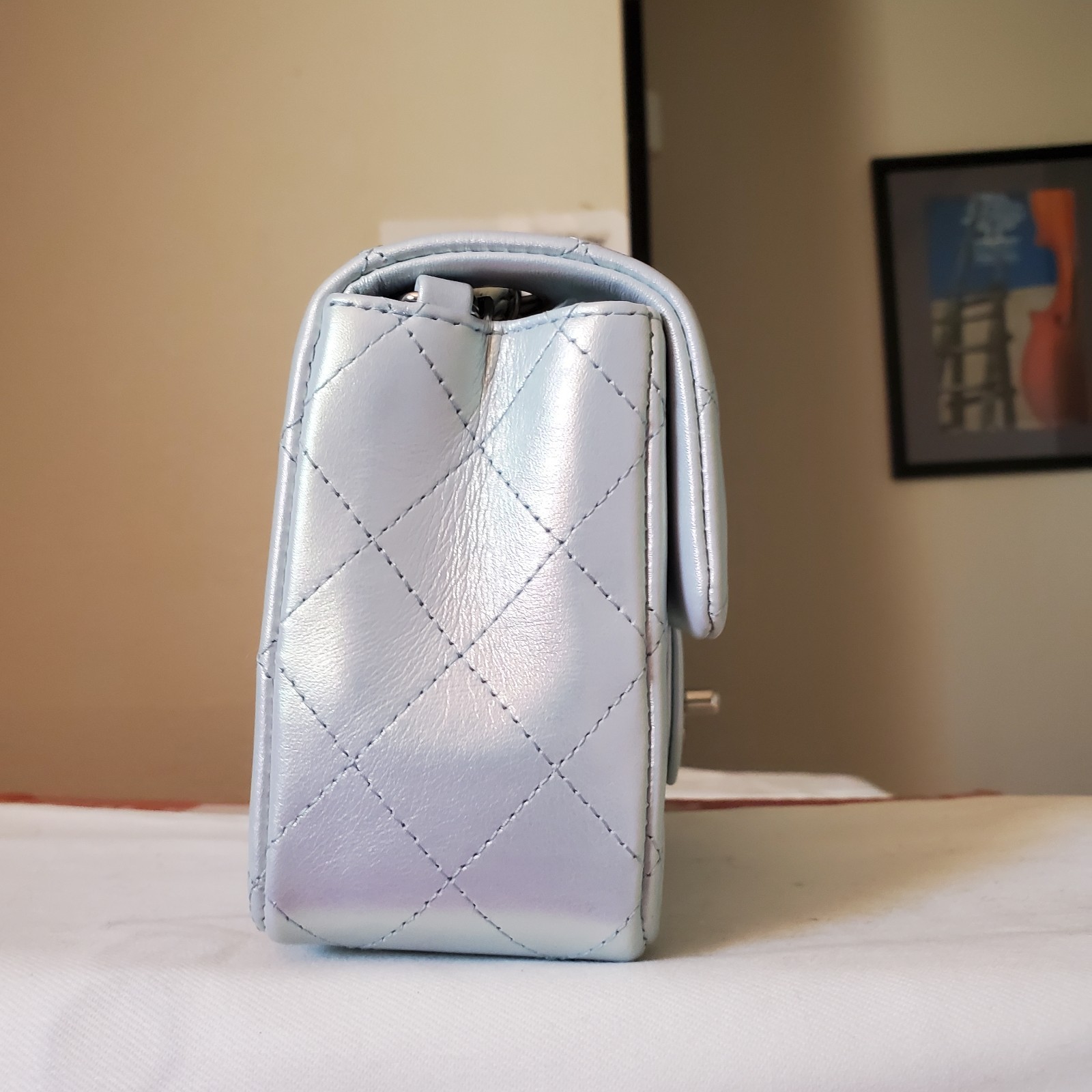 Chanel Classic mini Rectangular  Irridescebt blue… - image 13