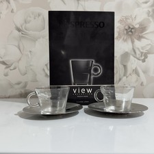 Nespresso View Collection Cappuccino Cups & Saucers Set Of 2 Boxed Glass Coffee
