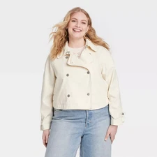 Women's Denim Cropped Trench Jacket - Universal Thread Off-White XXL: