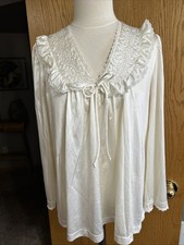 VTG JCPenney Silky Nylon Pajama Top Cream Lace Ruffle Coquette Size Medium