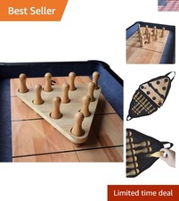 Bowling Pin Set for Shuffleboard - 10 Solid Hardwood Pins & Triangle Setter