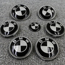 7pcs Black Grey Emblem Centre Caps Badges For Bmw Model 82mm74mm68mm45mm