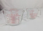 2pc PYREX 1980’s 533 4 Cup 508 1 Cup Red Letter Open Handle Measuring Cup Vtg