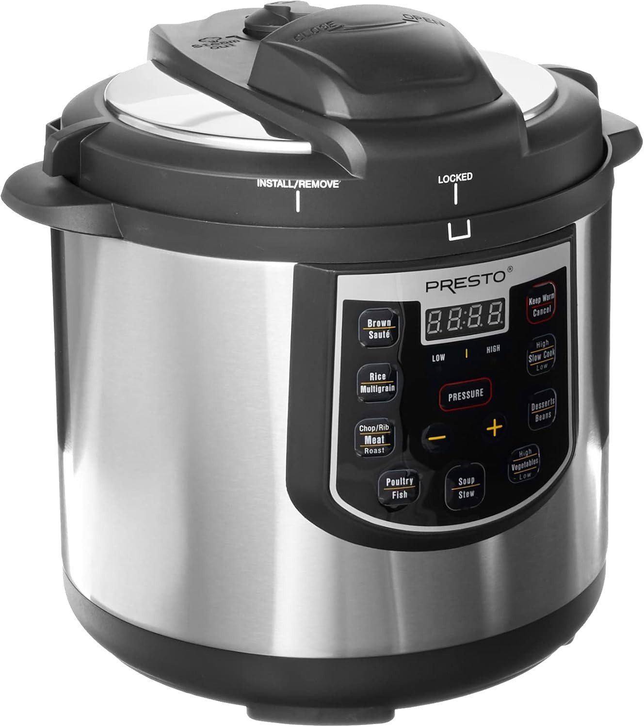 02141 6-Quart Electric Pressure Cooker, Black, Silver, Stainless Steel