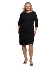 24seven Comfort Plus Size 3X Quarter Sleeve Ruched Tulip Hem Dress Black $87