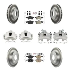 Front Rear Brake Rotors Pads Calipers Kit for Mazda 3 2006-2013 oeXY Coated