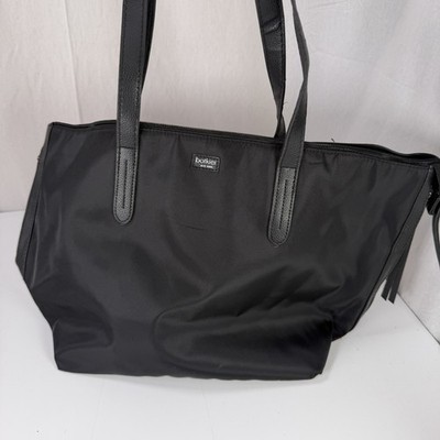 Botkier New York Schwarz Nylon Leder Rand Schultertasche Tasche Groß Zipper