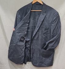 Jos. A. Bank Traveler 46R Gray Blue Windowpane Wool Twill Tailored Fit