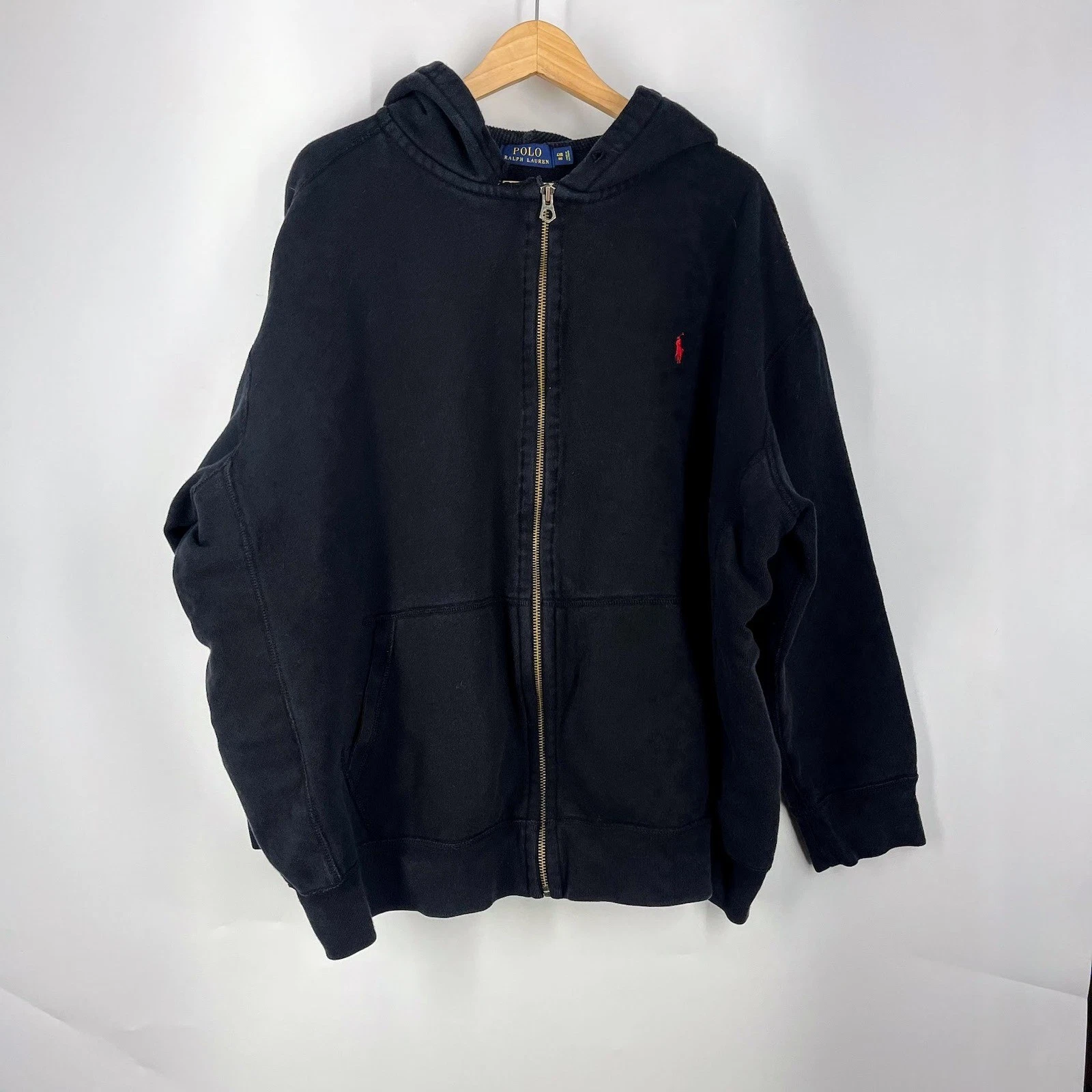 Polo Ralph Lauren Mens Black Full Zip Hoodie Red Pony Logo Big and Tall Size 4XB