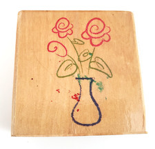 Vintage Whimsical Flowers in Vase Wood Mounted Rubber Stamp Rose Bouquet