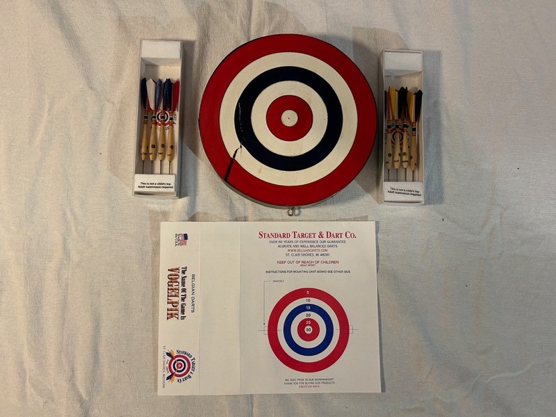 Standard Target & Dart Co. 9” Belgian Dart Board Set with 8 Darts 