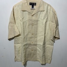 Nat Nast Bowling Shirt Button Up 100 Linen Cuban Wheat Grass Men  s L