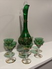 Vintage Bohemian Czech Emerald Green Pitcher GoldTrim 8.25 Inches Tall — photo 4