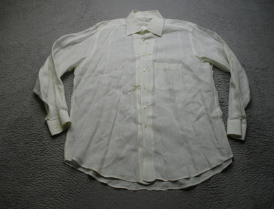 Loro Piana Shirt Mens 2XL White Linen Button Up Long Sleeve Dress Lightweight