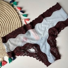 Victoria's Secret Tease Mesh Lace-Trim Cheeky Panty Light Blue XS NEW