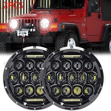 Pair 7inch Round Led Headlights Halo Angle Eyes Fit Jeep Wrangler Jk Lj Tj Cj