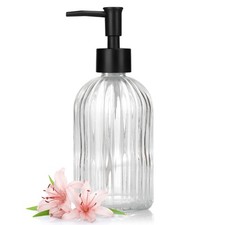 1 Pack 13.5oz Glass Soap Dispenser with Plastic Pump, Vertical Stripe Design ...