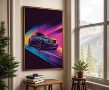 Neon Rolls-Royce Matte Vertical Posters, Luxury Car Wall Art, Modern Car