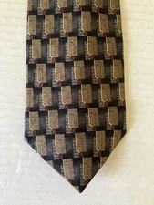 Haggar Clothing Men's Necktie Tie Silk Satin Black Brown Maroon Geometric 57"