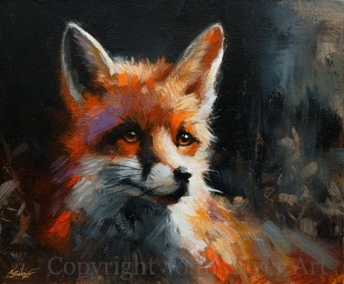 FOX PORTRAIT FINE ART ORIGINAL PAINTING 12 x 10 inches By UK Artist JOHN SILVER