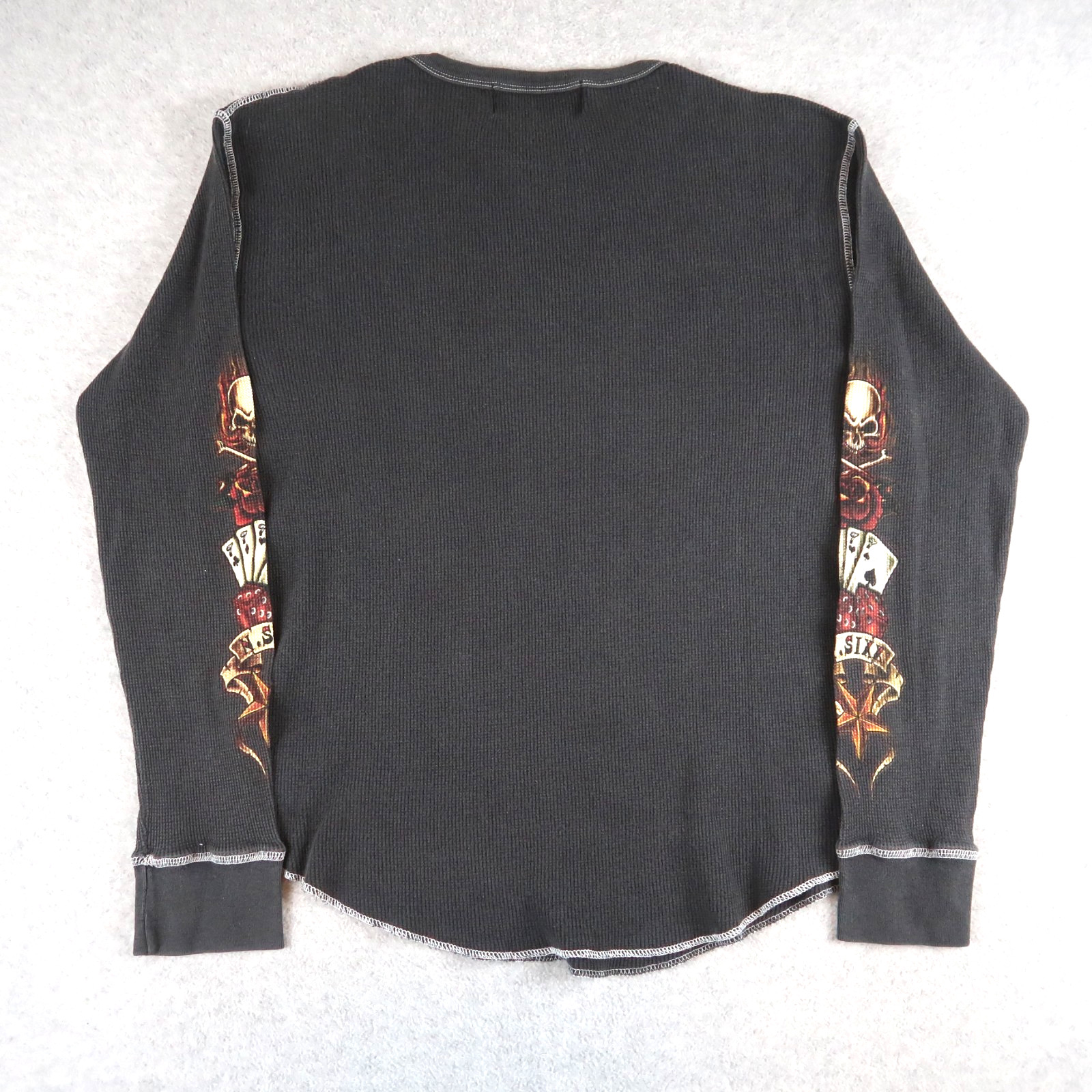 Vintage Y2K Dragonfly Skull Flame Thermal Long Sleeve Shirt Black 2XL XXL