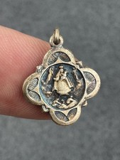 Antique Quatrefoil Pendant Sacred Heart Jesus Holy Virgin Mary Medal Charm