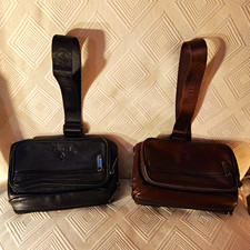 Leather Waist Pack/Fanny Pack Brown/Black Zip Pockets Adjustable Strap 5L
