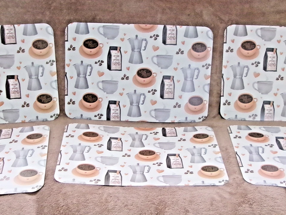 Vinyl Placemats Cups Warm Drinks Theme Easy To Clean Heat Resistance 6 PC NEW - Image 3 of 4