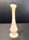 Fenton Satin Glass Swung Vase Flower Blue Pansies Hand Painted Lisa G 8"