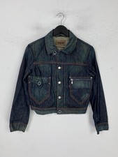Levis Blue Denim Trucker Jacket Vintage Cropped Button Up Long Sleeve UK M