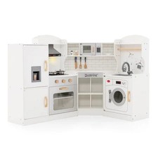 Costway Corner Play Kitchen Set for Toddlers with Range Hood  Ice Maker - White