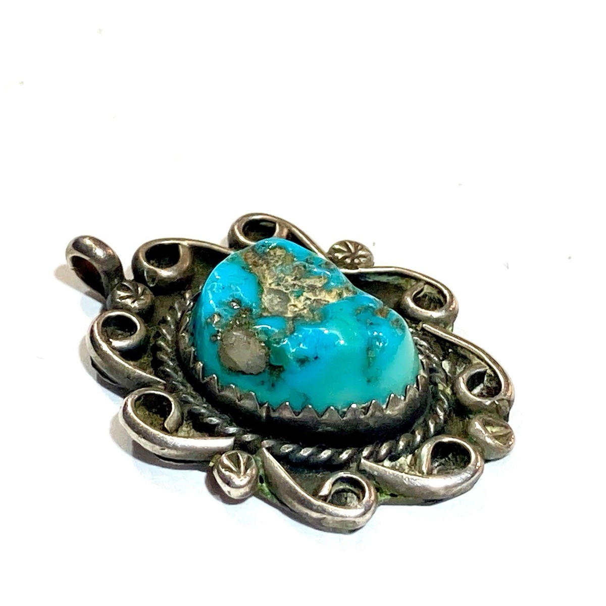 #743 Raw Turquoise In Sterling Silver Pendant! Native American Hand Made View 4