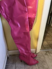 New Cape Robbin Size 7.5 Fuschia Toxic Boot Thigh High Faux Leather Open Toe
