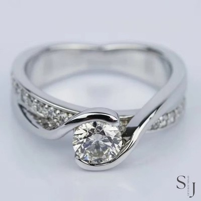 2CT Round Brilliant Cut Twisted Moissanite Engagement Ring 14K White Gold Plated