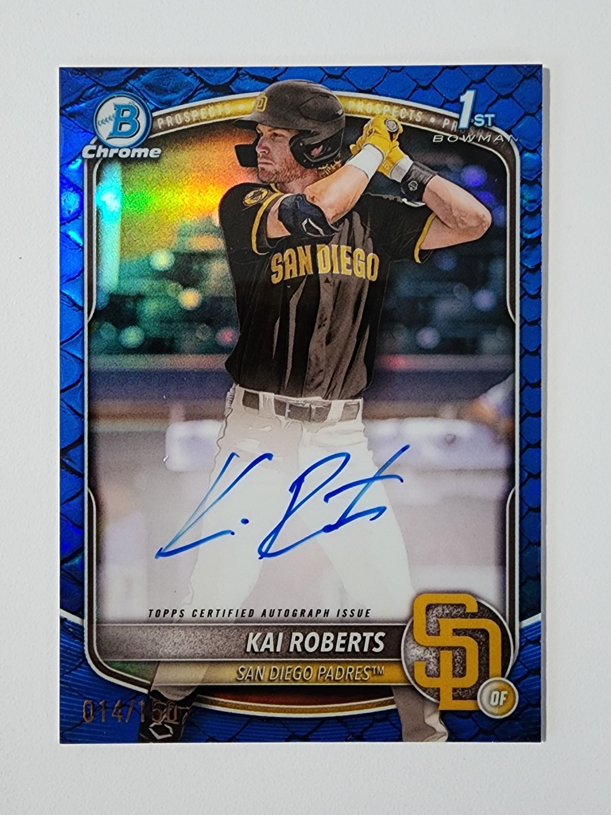 2025 Bowman Chrome 1st Blue Reptilian Auto /150 Kai Roberts Padres
