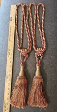 2 Large Vintage Tassel Curtain Tie Backs Braided Tri-Color 24" L Tassel is 8.5" 