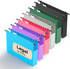 Plastic Extra Capacity Legal Size Hanging File Folders,12 Pack Reinforced Legal