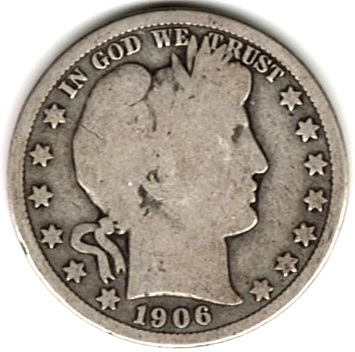 1906 O Barber Half Dollar grades GOOD + ~ FULL RIMS ~ SEE THE SCAN   stk y 717