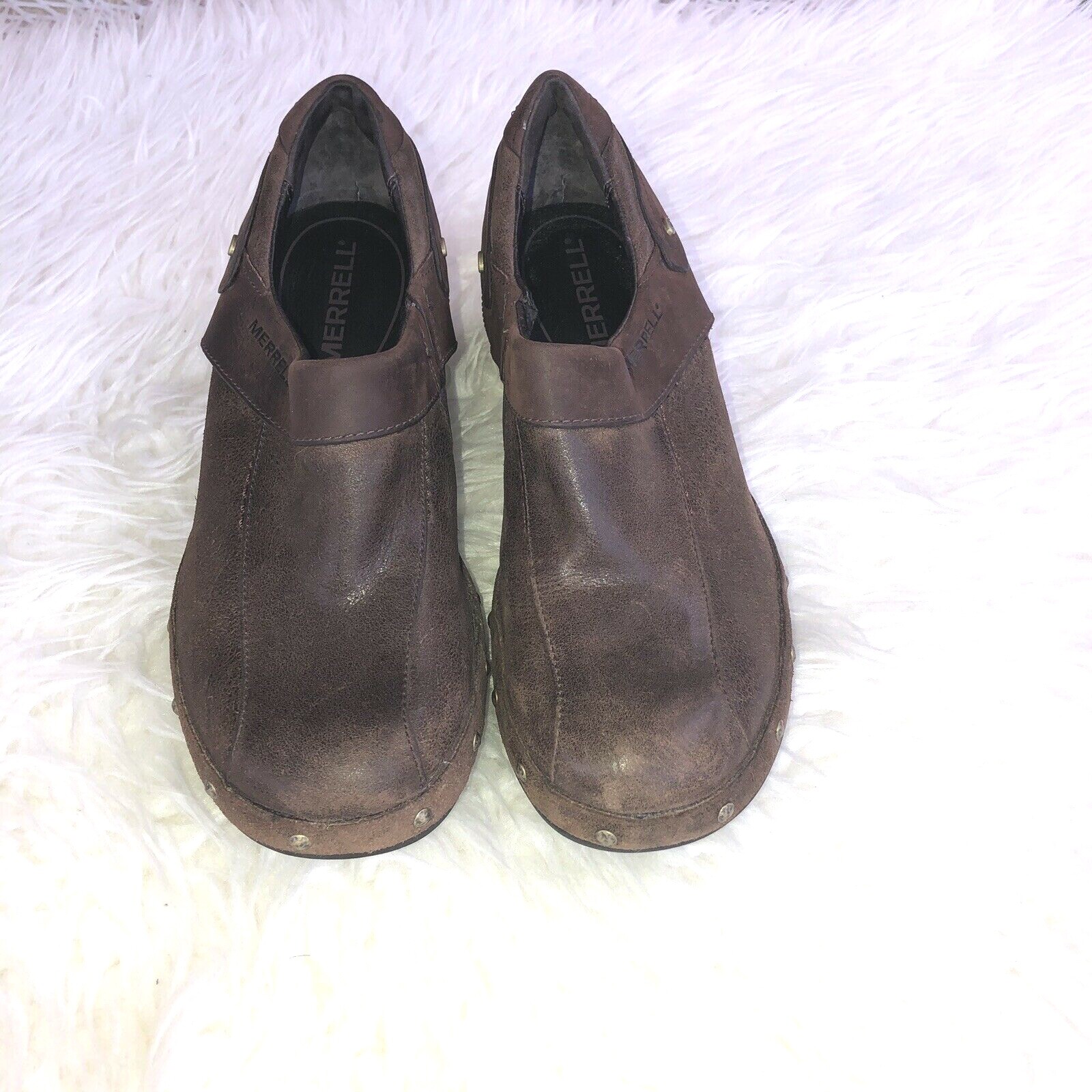 Zoccoli MERRELL donna Luxe Drizzle pelle marrone borchie comodi mules taglia 7