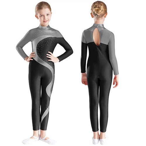 Girls Jumpsuit Performance Leotard Mock Neck Romper Dance Unitard Keyhole Back - Picture 28 of 64
