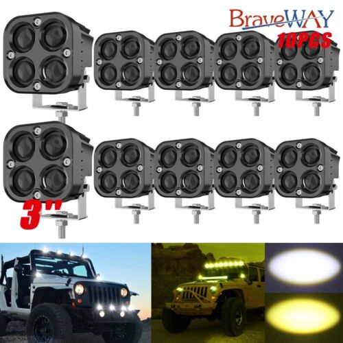 10X 3inch LED Work Light Cube Pods Spot Flood Driving Fog Lamp Offroad SUV 4WD - Picture 1 of 11