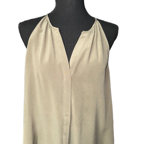 Joie 100% Silk Split V-Neck Button Up Tie Front Tank Top Dark Tan-Size Large
