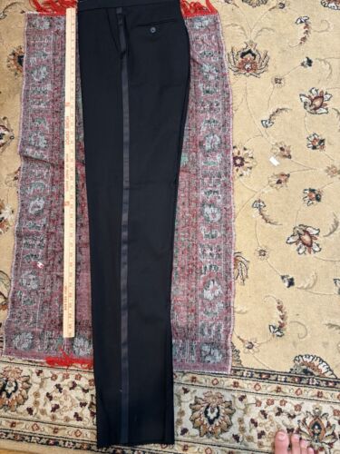 Jos A Bank Pantalone smoking uomo nero 34 R lana, righe sul lato vendita al dettaglio $150 - Foto 5 di 10